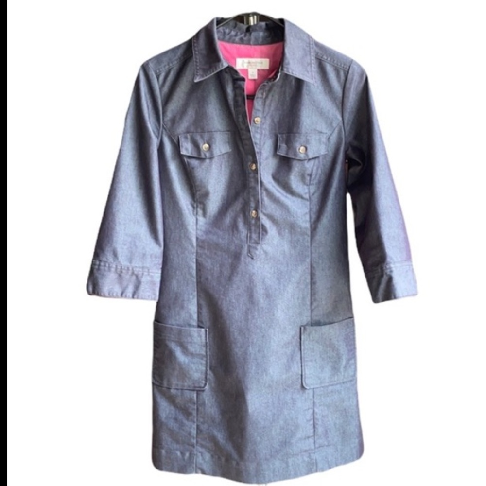 Isaac Mizrahi dark wash denim shirt dress with pockets
